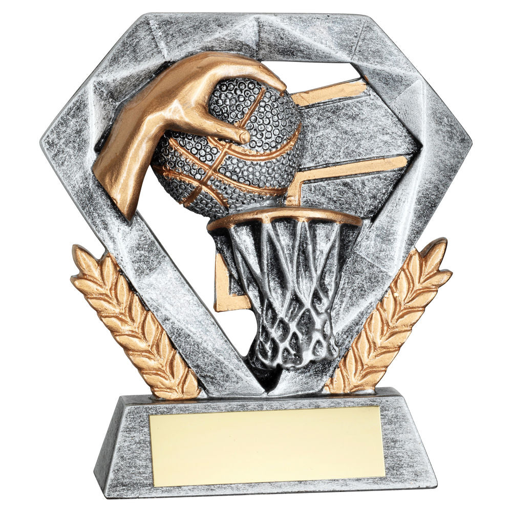 Pewter/Gold Basketball Mini Diamond with Plate - 4in by School Badges UK