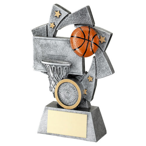 Pewter/Gold/Orange Basketball Star Spiral with Plate - 108mm by School Badges UK