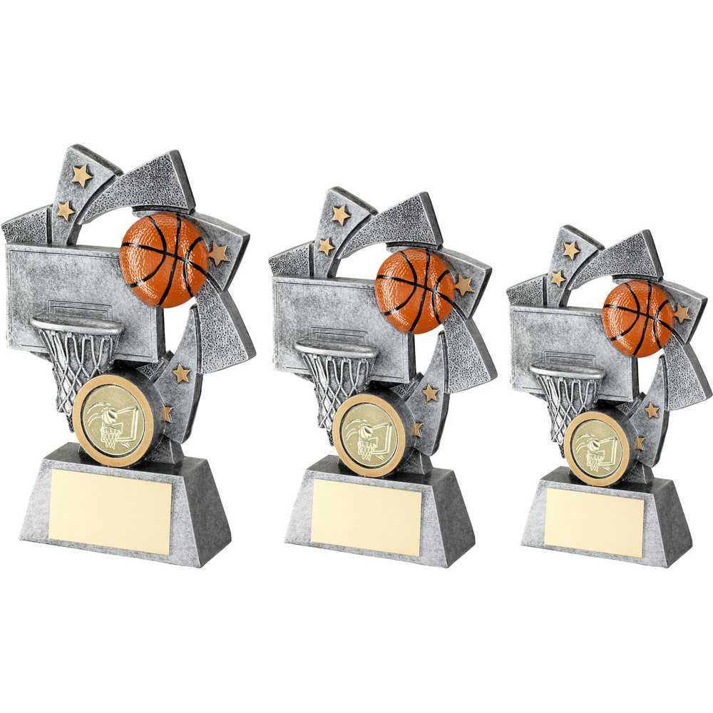 Pewter/Gold/Orange Basketball Star Spiral with Plate by School Badges UK