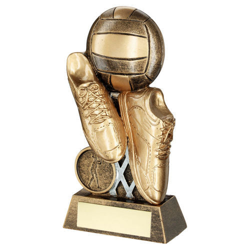 Bronze/Gold Flatback Netball Trainers and Ball with Plate - 121mm by School Badges UK