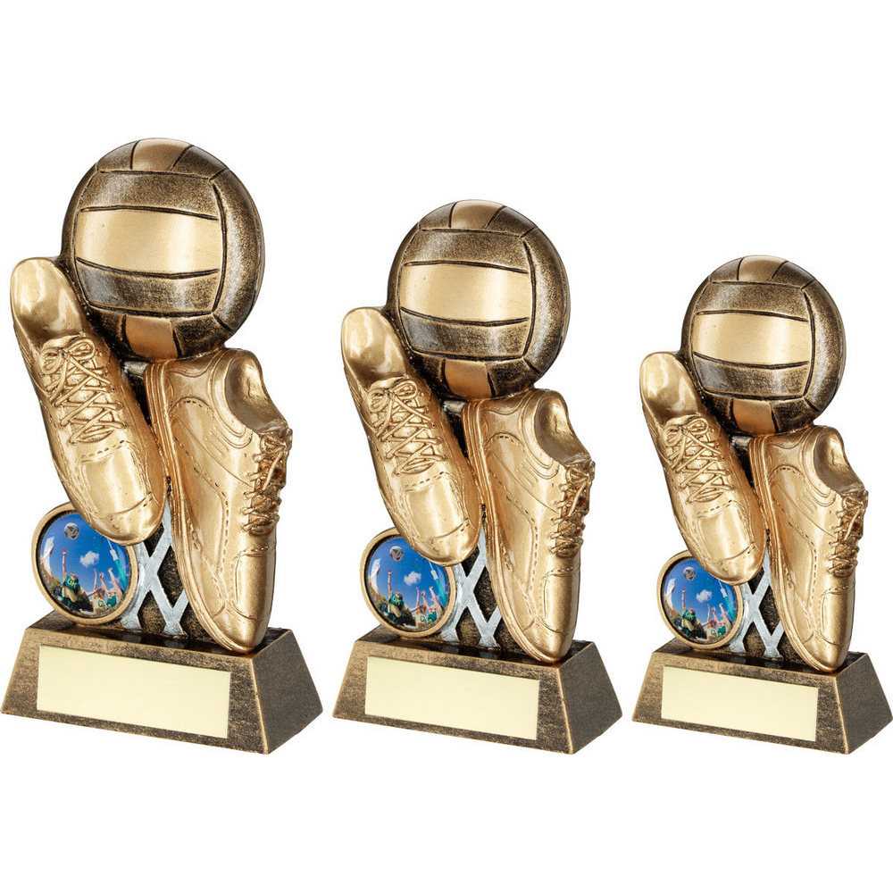 Bronze/Gold Flatback Netball Trainers and Ball with Plate by School Badges UK