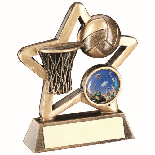 Bronze/Gold Netball Mini Star with Plate - 95mm by School Badges UK