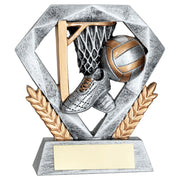 Pewter/Gold Netball Mini Diamond with Plate - 4in by School Badges UK