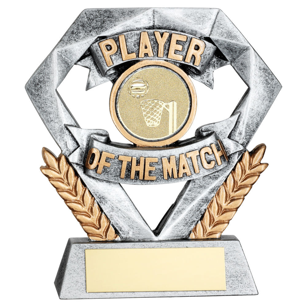 Pewter/Gold Player of the Match Mini Diamond with Netball Insert & Plate - 4in by School Badges UK