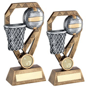 Bronze/Pewter/Gold Netball with Net on Diamond with Plate by School Badges UK