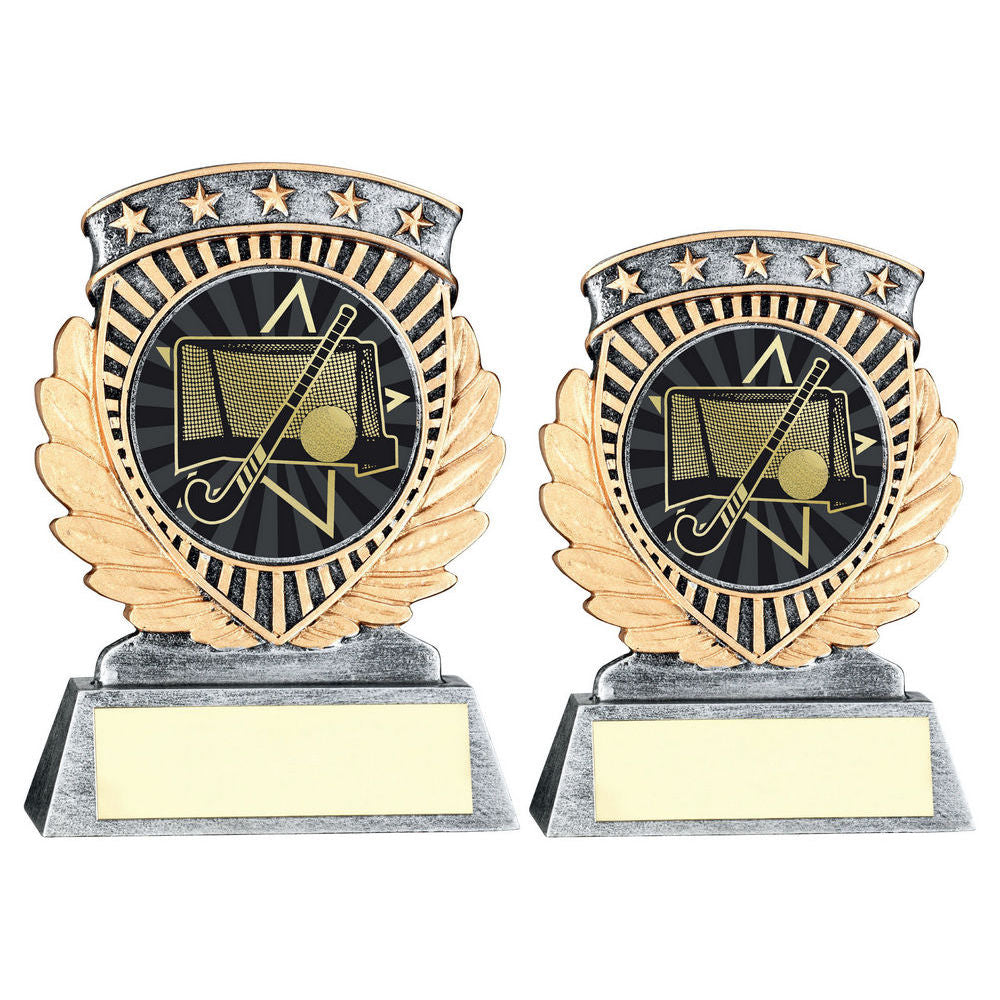 Pewter/Gold 5 Star Holder with Vinyl Hockey Insert & Plate by School Badges UK