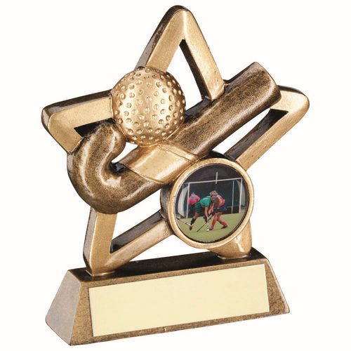 Bronze/Gold Hockey Mini Star with Plate - 95mm by School Badges UK