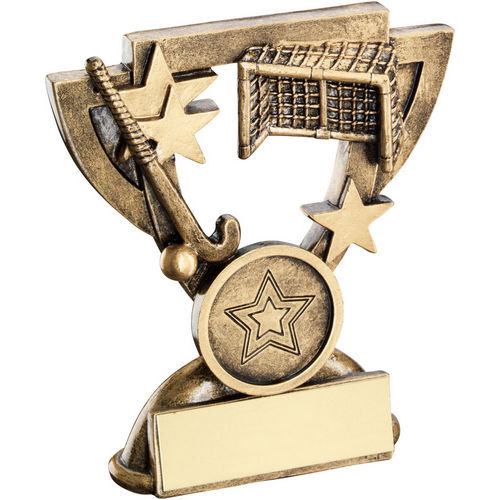Bronze/Gold Hockey Mini Cup with Plate - 95mm by School Badges UK