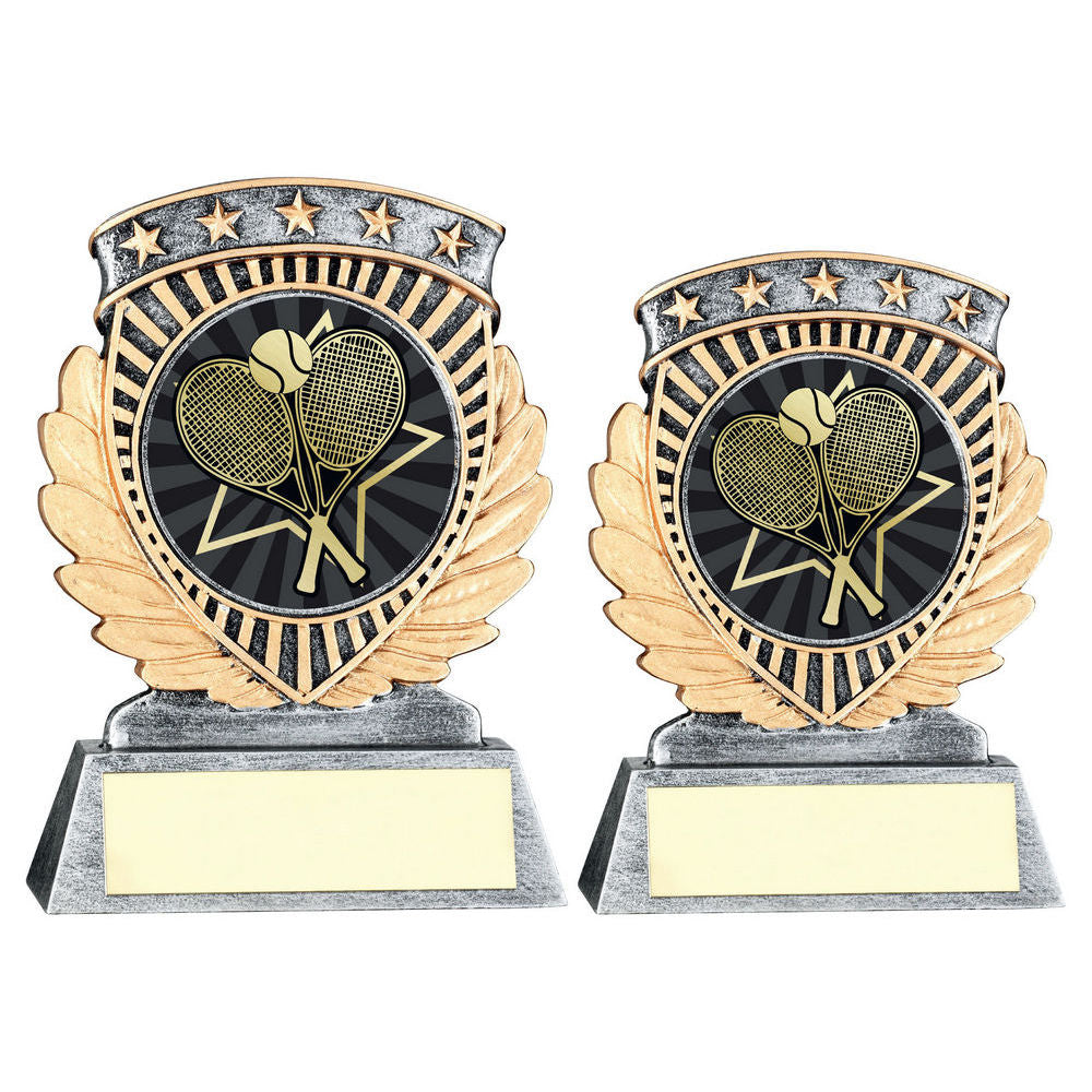 Pewter/Gold 5 Star Holder with Vinyl Tennis Insert & Plate by School Badges UK