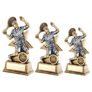 Bronze/Gold/Pewter Male Tennis Figure with Star Backing with Plate by School Badges UK