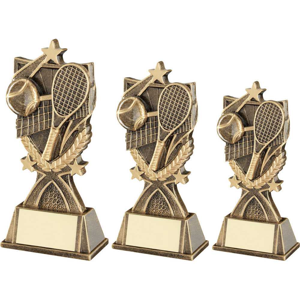 Bronze/Gold Tennis 3 Star Wreath Series with Plate by School Badges UK