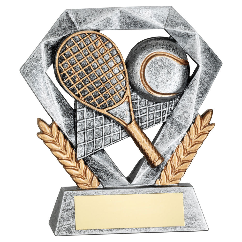 Pewter/Gold Tennis Mini Diamond with Plate - 4in by School Badges UK