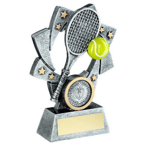 Pewter/Gold/Yellow Tennis Star Spiral with Plate - 108mm by School Badges UK