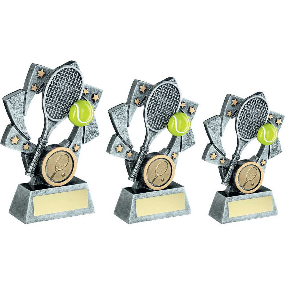 Pewter/Gold/Yellow Tennis Star Spiral with Plate by School Badges UK