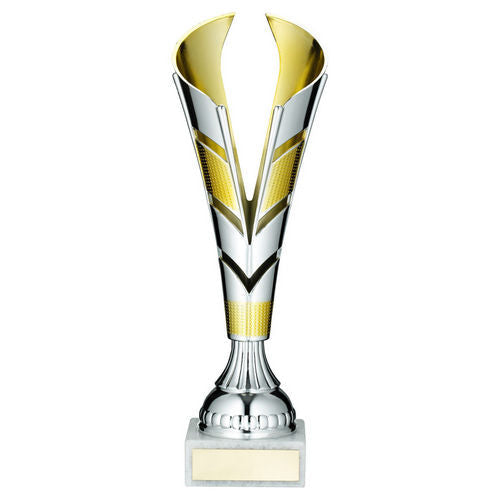 Silver/Gold Plastic V Trophy Cup - 286mm by School Badges UK
