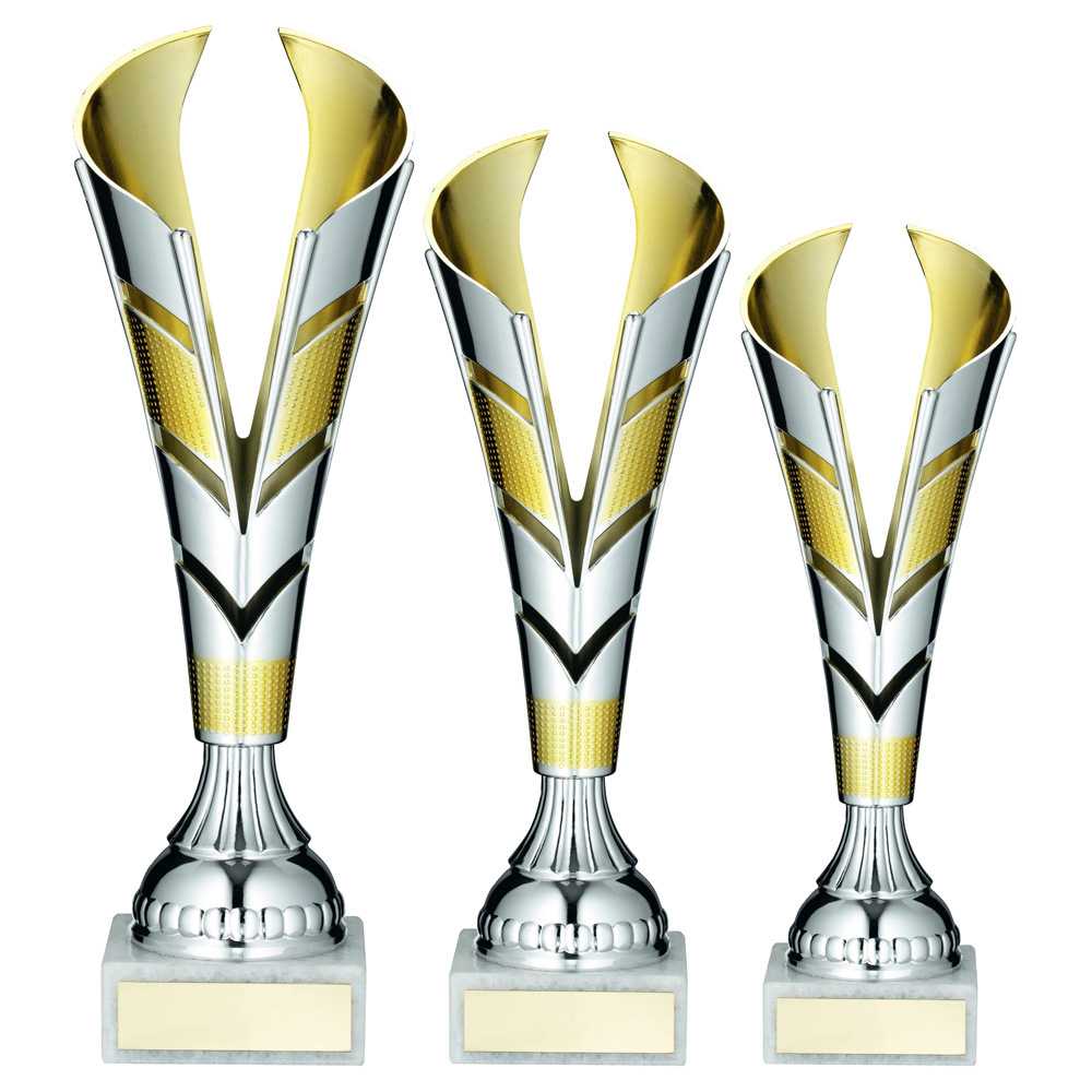Silver/Gold Plastic V Trophy Cup by School Badges UK