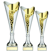 Silver/Gold Plastic Stippled Trophy Cup with Plate by School Badges UK