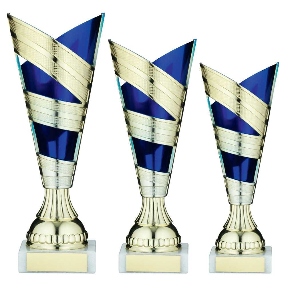 Gold/Blue Plastic V Stem Trophy Cup with Plate by School Badges UK
