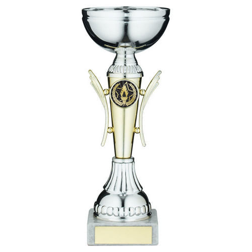 Silver/Gold Winged Trophy Cup with Plate - 165mm by School Badges UK
