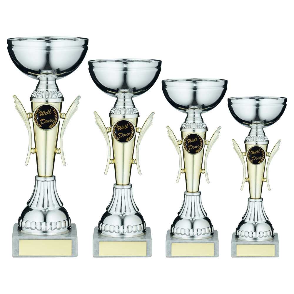 Silver/Gold Winged Trophy Cup with Plate by School Badges UK
