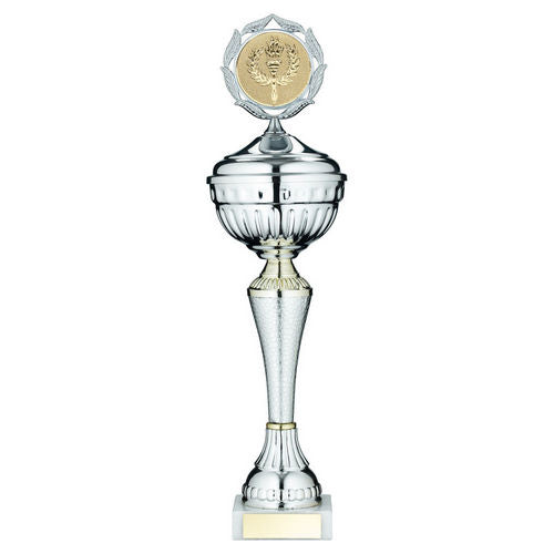 Silver/Gold Snakeskin Trophy Cup with Lid with Plate - 298mm by School Badges UK