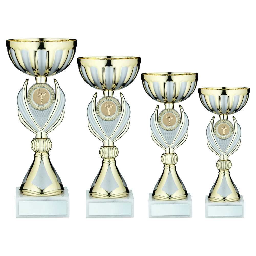 Gold/Matt Silver Trophy Cup with Plate - Takes 1in Centre by School Badges UK