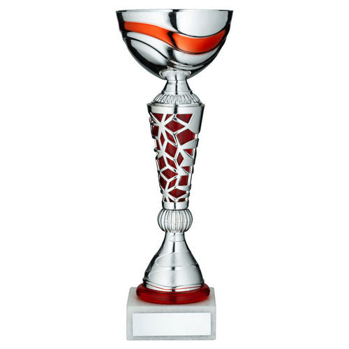 Silver/Red Trophy Cup with Plate - 279mm by School Badges UK
