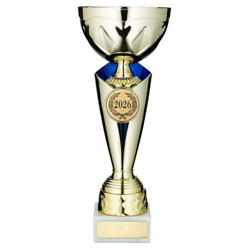 Gold/Blue Trophy Cup with Plate - 343mm by School Badges UK