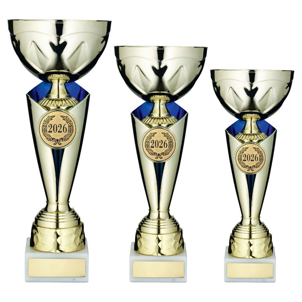 Gold/Blue Trophy Cup with Plate by School Badges UK