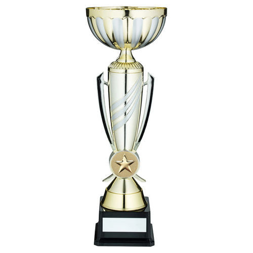 Gold/Matt Silver 3 Stripe Trophy Cup with Plate - 349mm by School Badges UK
