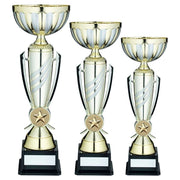 Gold/Matt Silver 3 Stripe Trophy Cup with Plate by School Badges UK
