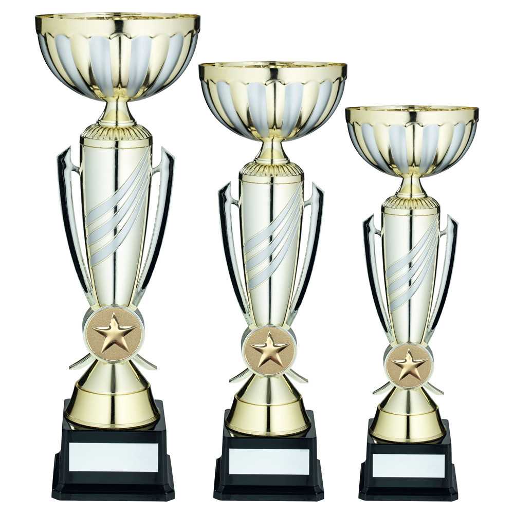 Gold/Matt Silver 3 Stripe Trophy Cup with Plate by School Badges UK