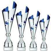 Silver/Blue Metal Wreath Trophy Cup with Plate by School Badges UK