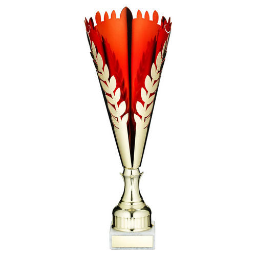 Gold/Red Metal Wreath Trophy Cup with Plate - 343mm by School Badges UK