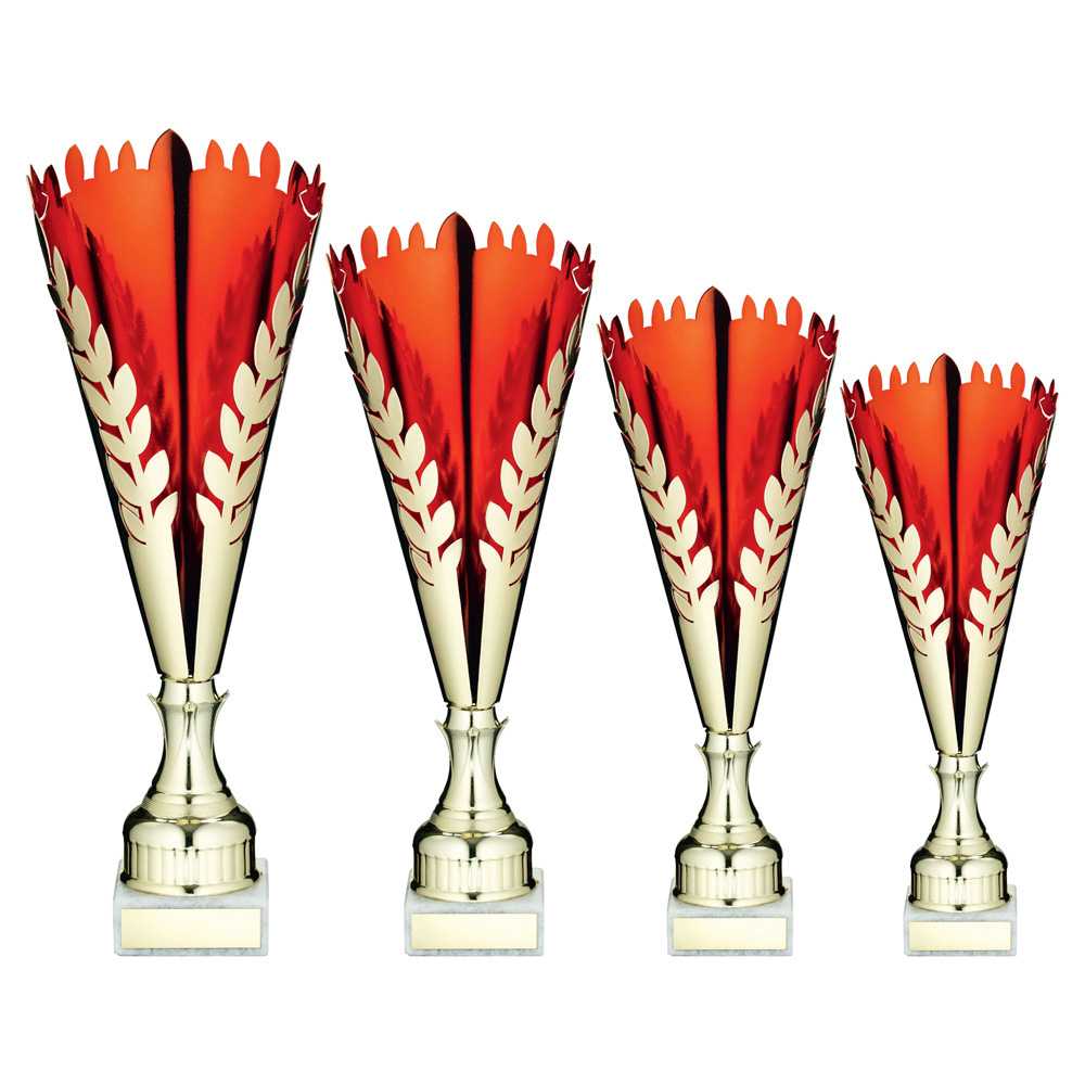 Gold/Red Metal Wreath Trophy Cup with Plate by School Badges UK