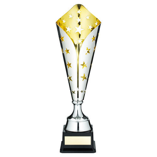 Silver/Gold Metal Star Trophy Cup with Plate - 425mm by School Badges UK