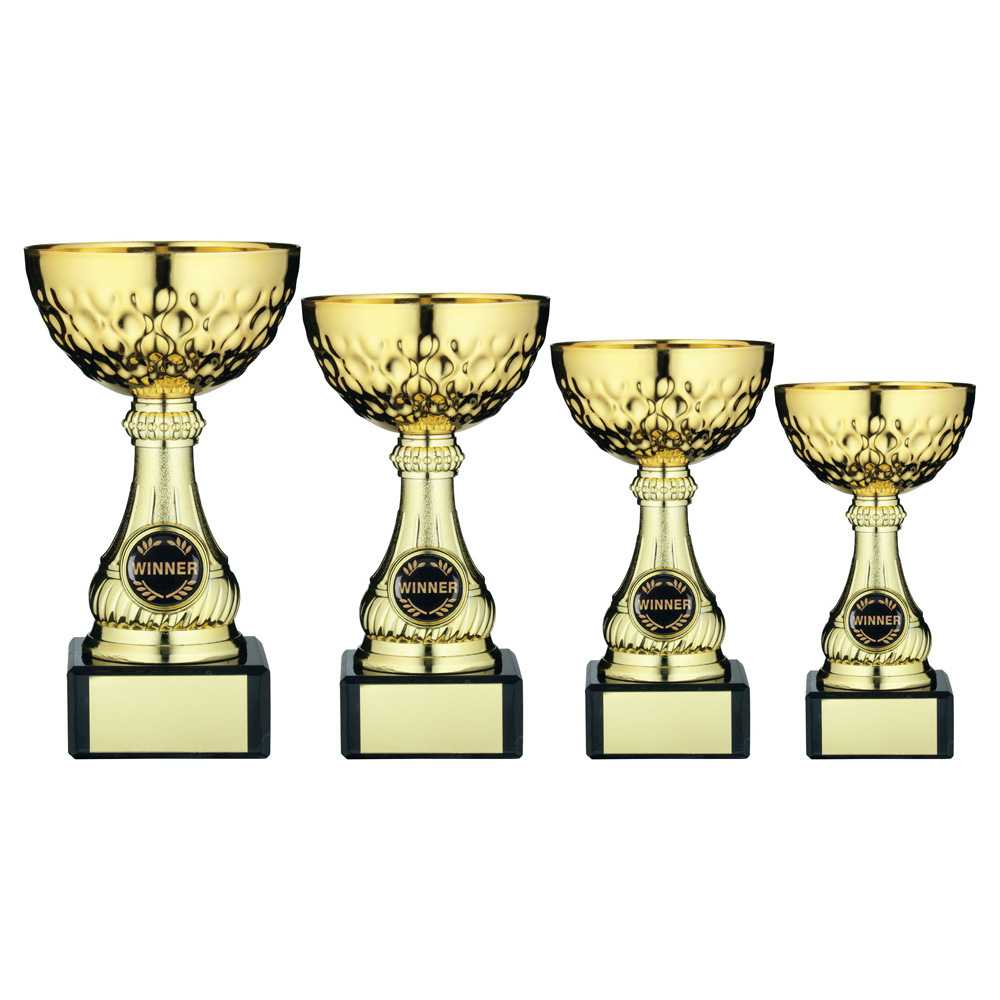 Gold Mini Assembled Trophy Cup with Plate by School Badges UK