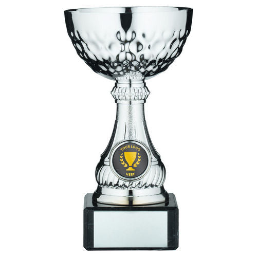 Silver Mini Assembled Trophy Cup with Plate - 127mm by School Badges UK