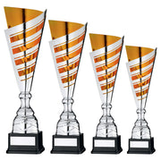 Silver/Gold Stripe Cup Assembled Trophy and Plate by School Badges UK