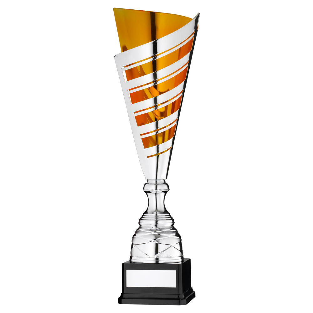 Silver/Gold Stripe Cup Assembled Trophy and Plate - 457mm by School Badges UK