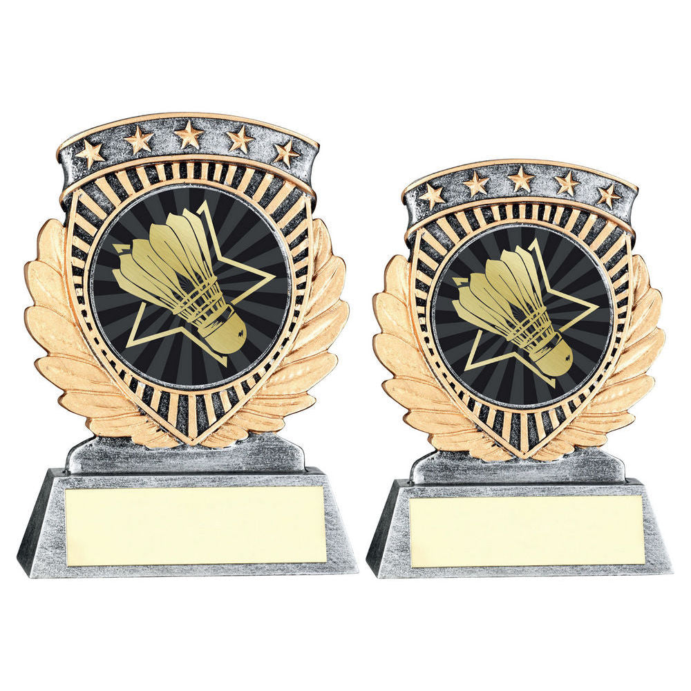 Pewter/Gold 5 Star Holder with Vinyl Badminton Insert & Plate by School Badges UK