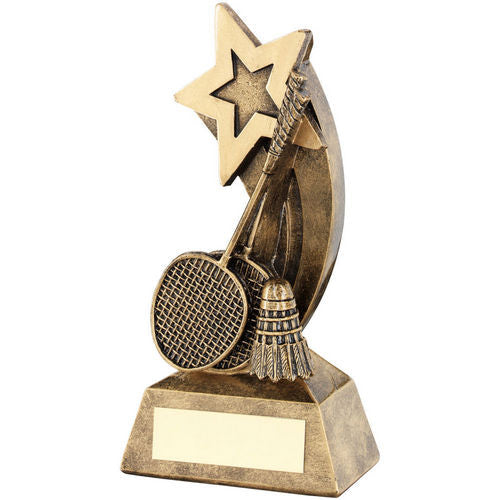 Bronze/Gold Badminton Rackets/Shuttlecock with Shooting Star with Plate - 127mm by School Badges UK