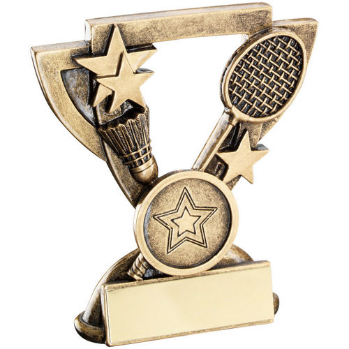Bronze/Gold Badminton Mini Cup with Plate - 95mm by School Badges UK