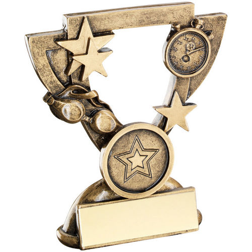 Bronze/Gold Swimming Mini Cup with Plate - 95mm by School Badges UK