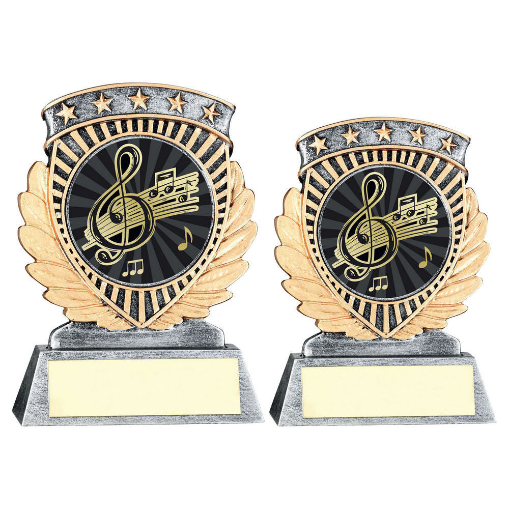 Pewter/Gold 5 Star Holder with Vinyl Music Insert & Plate by School Badges UK