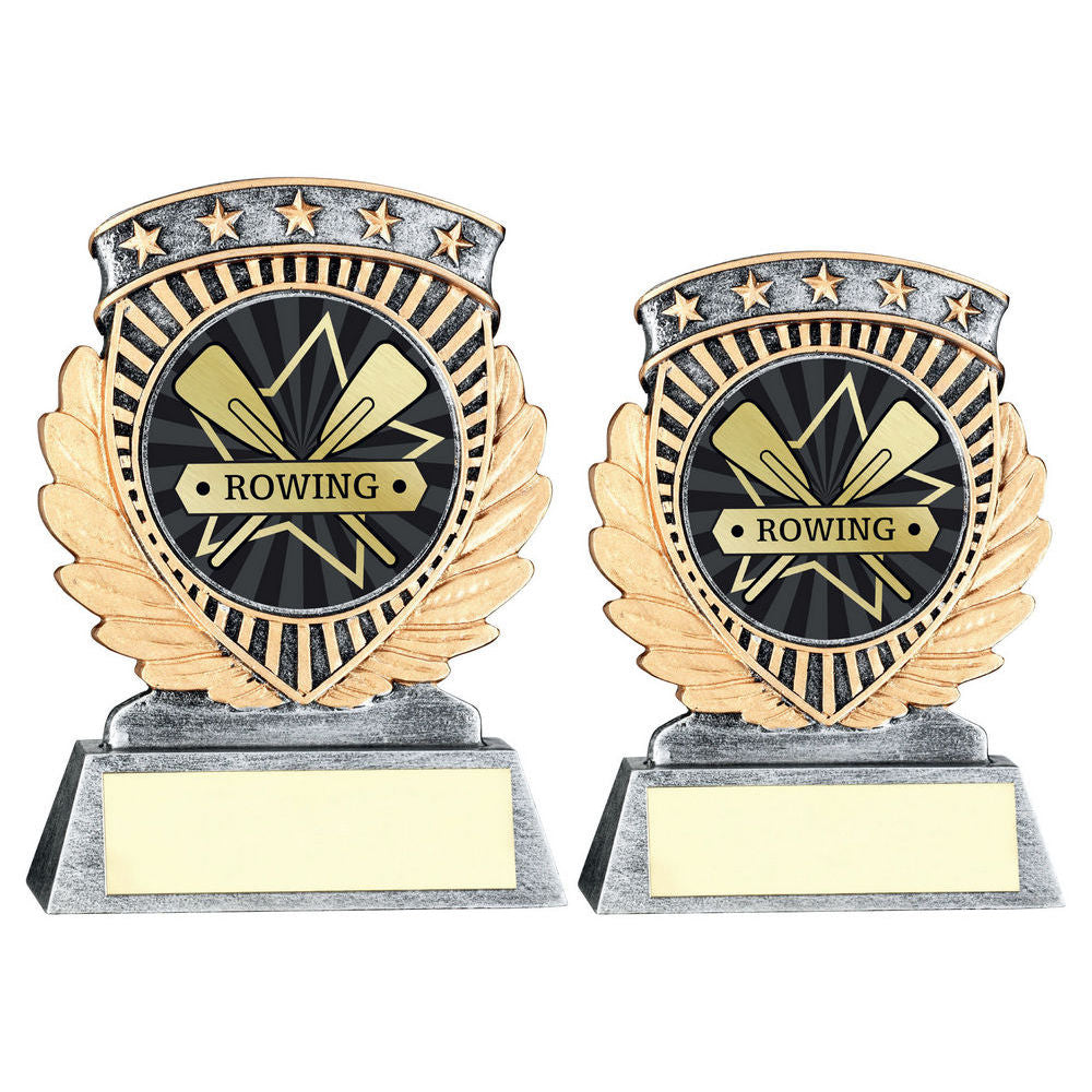 Pewter/Gold 5 Star Holder with Vinyl Rowing Insert & Plate by School Badges UK