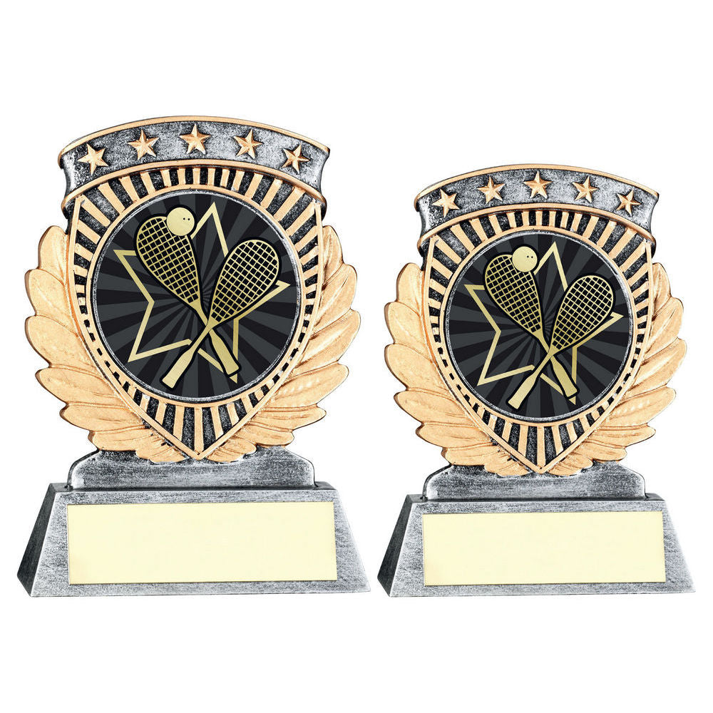 Pewter/Gold 5 Star Holder with Vinyl Squash Insert & Plate by School Badges UK
