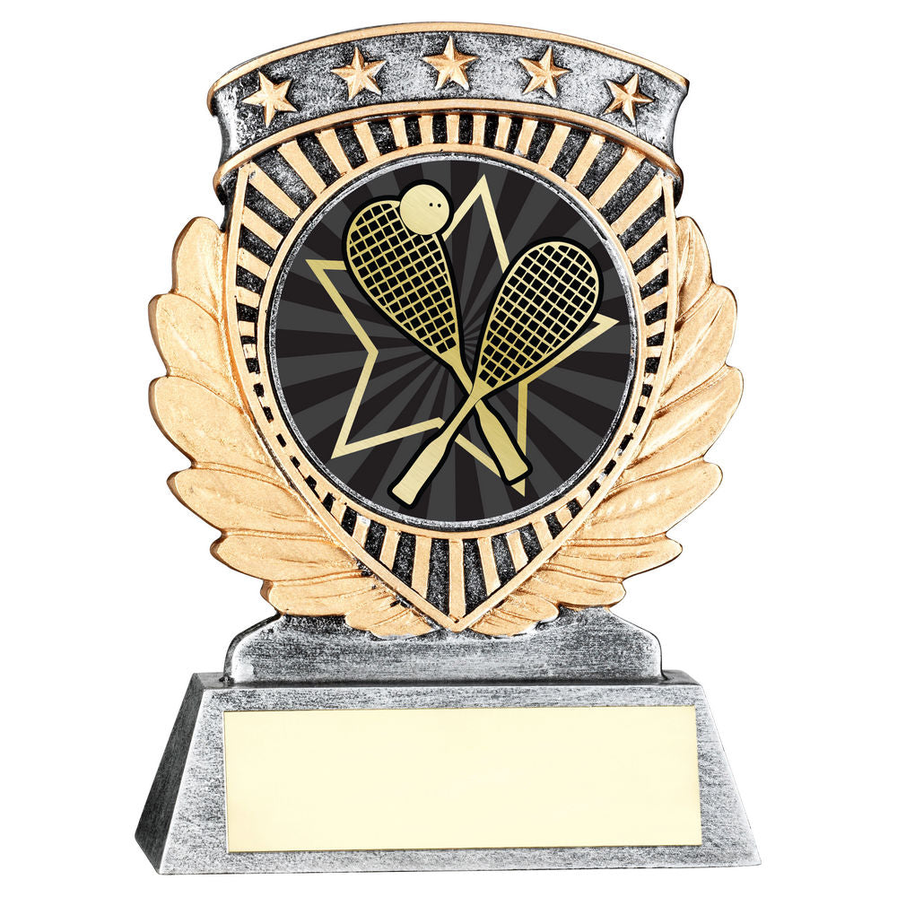 Pewter/Gold 5 Star Holder with Vinyl Squash Insert & Plate - 95mm by School Badges UK