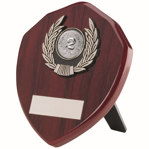 Rosewood Shield and Silver Trim Assembled Trophy - 102mm by School Badges UK