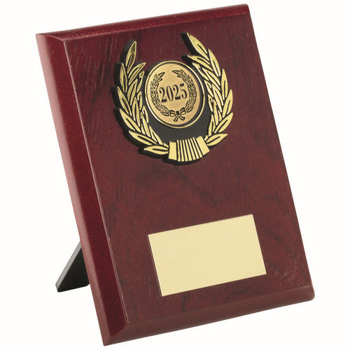 Rosewood Plaque and Gold Trim Assembled Trophy - 102mm by School Badges UK